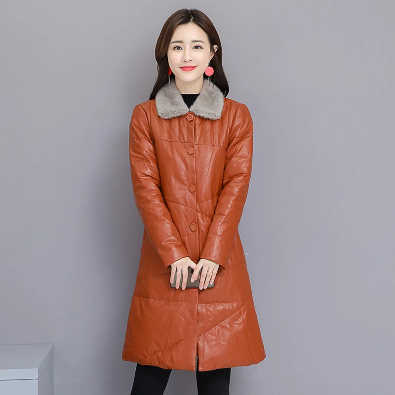 PU Leather Winter Autumn Parkas Jacket Women Long New Slim