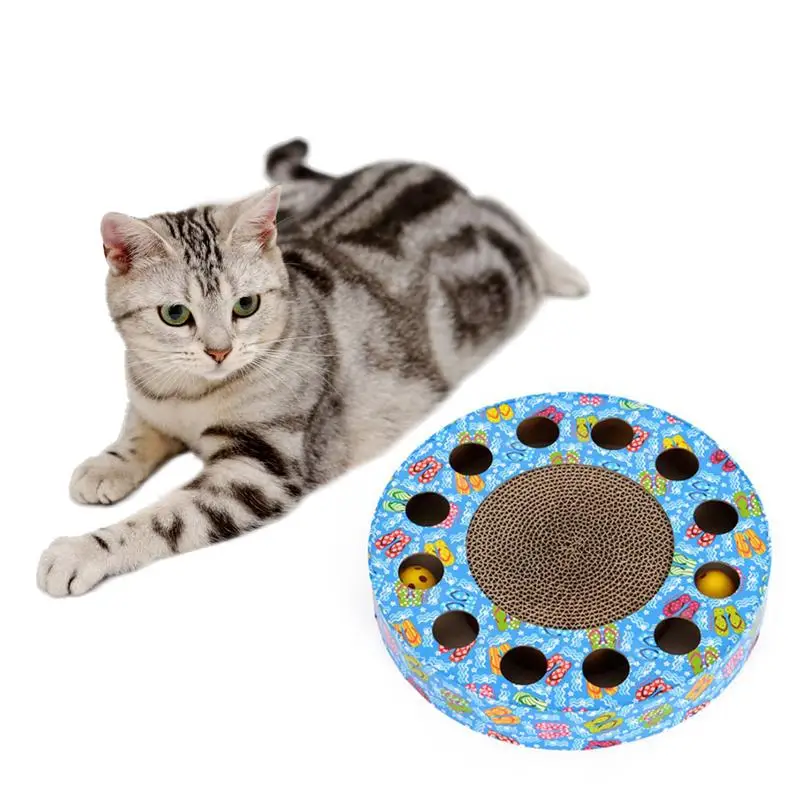 

Cat Toy Cat Scratching Board Corrugated Paper Three Holes Three Slots Round Disc Grabbing Ball Grinding Claws Plate Cat Supplies