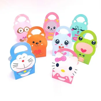 

12 PCS Small Gift Bags With Handles Cartoon Cute Animal Candy Box Wedding Gift Packaging Paper Box Cookies Kids Birthday Party