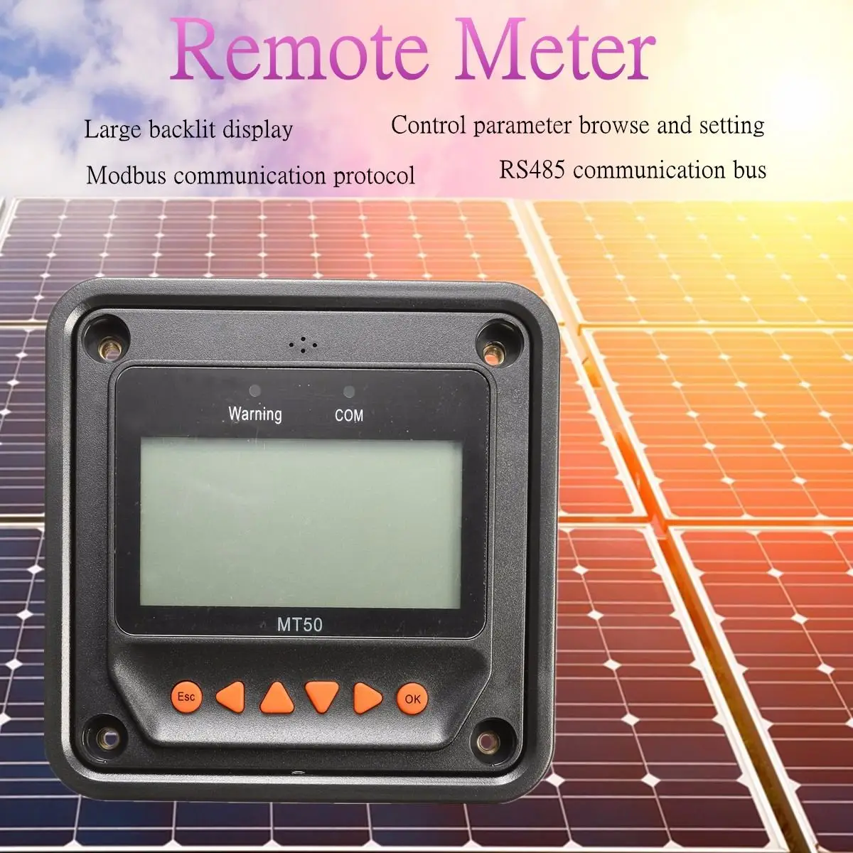 

For Solar Charge Controller EPEVER MT50 Black Remote Meter LCD Display Regulator Automatic Identify Operational Convenient