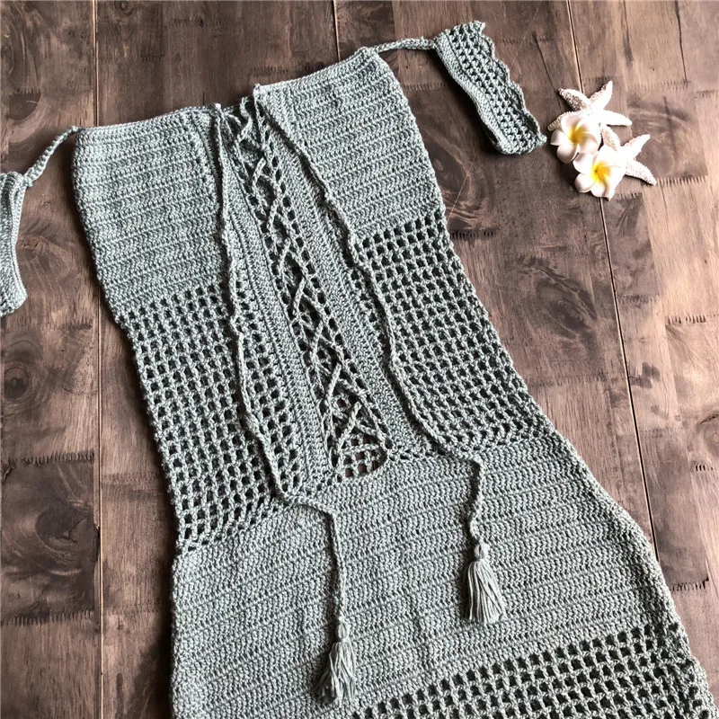 CROCHET BIKINI Hollow Out Set Knitted Cotton Handmade Sexy Swimsuit Summer Swimwear Bandage Beachwear European Bathing suit