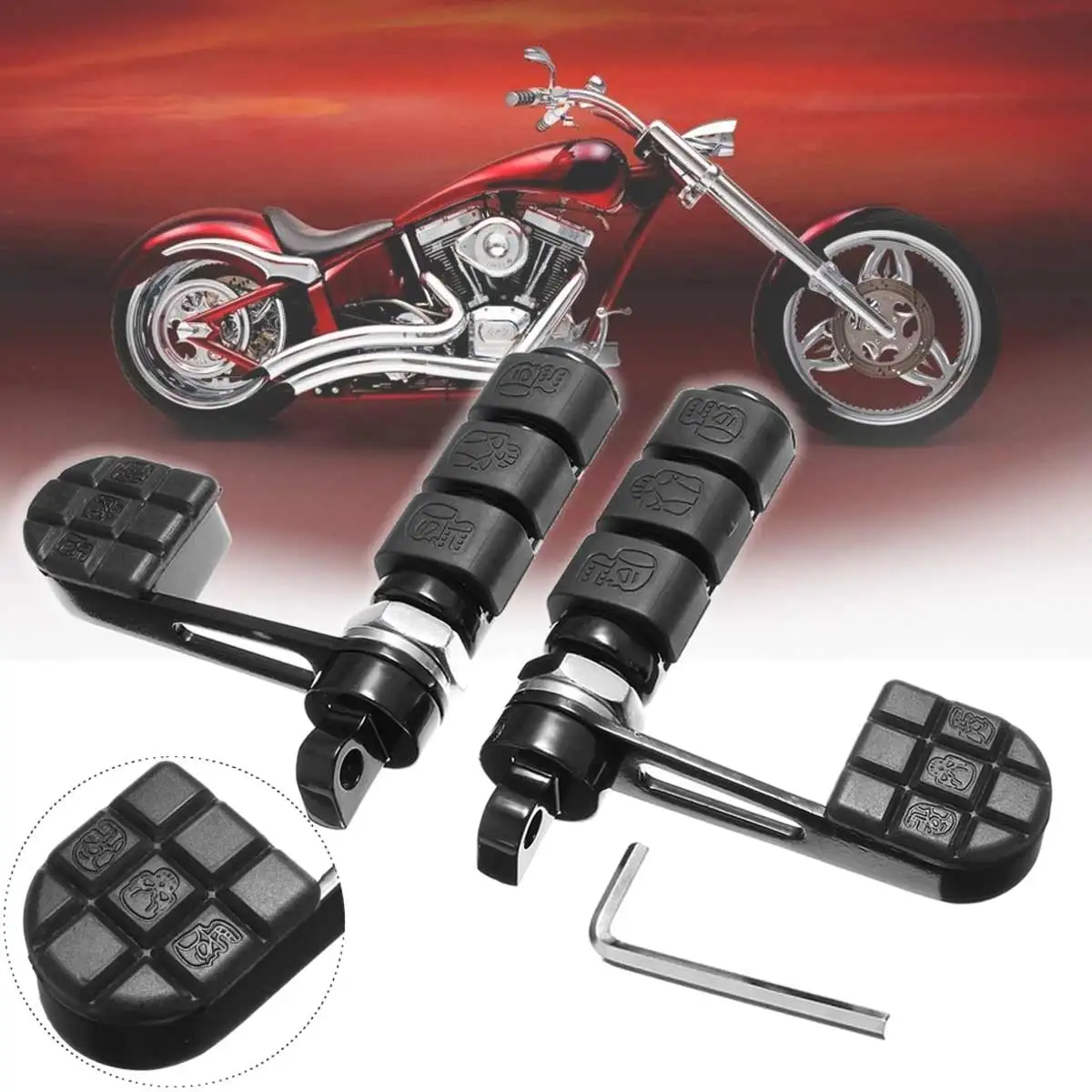 

2pcs Motorcycle Anti-Vibe Foot Pegs With Heel Rest For Harley Sportster883 1200 Softail FXWG FXR FXDX FXDF FXDC FAT Black New
