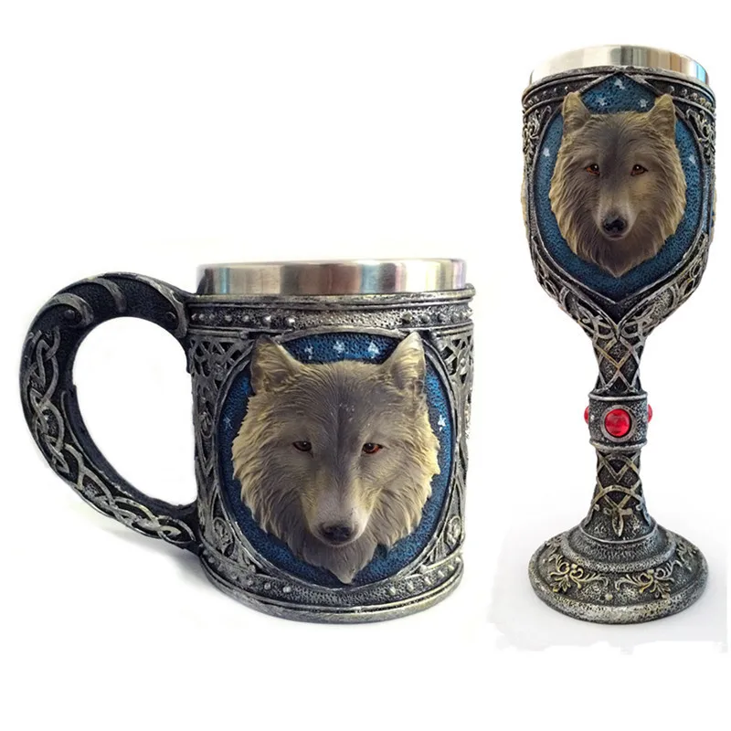 

New 3d Wolf Coffee Cups And Mugs Cool Resin Stainless Steel Drinkware Hand Grip Copo Game Of Thrones Wine Cup