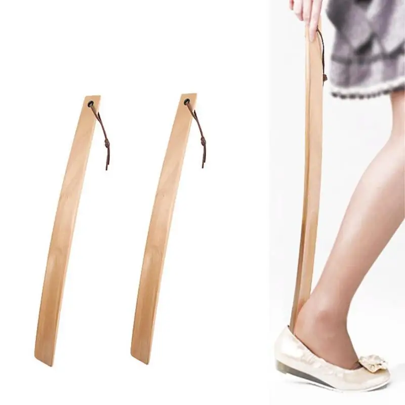 

38cm Long Handle Wooden Shoe Horn Flexible Lifter Shoehorn for Pregnant Aged Household Shoe Pull Accessories Tools