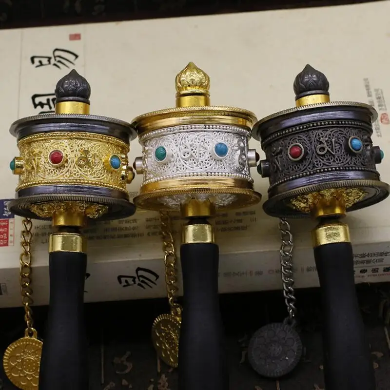 

Tibetan Buddhist Traditional Instrument Hand Prayer Wheels with Mantras inside