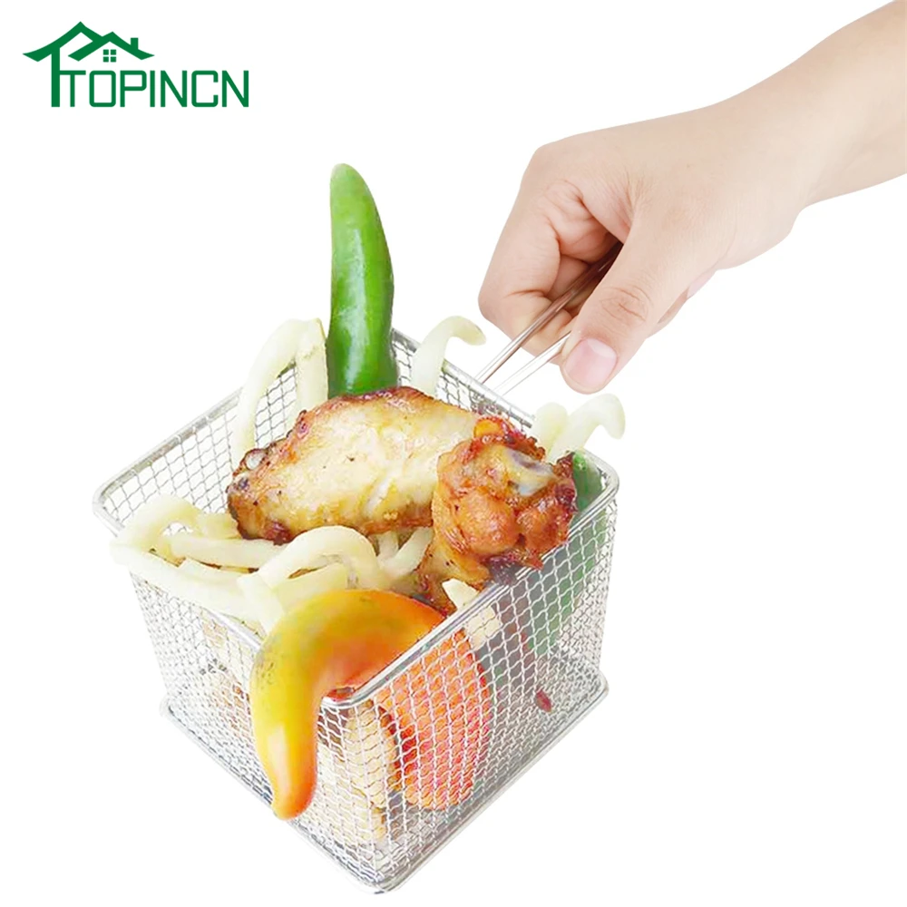 

Mini Stainless Steel Chips Deep Fry Baskets Square Food Presentation Strainer Potato Cooking Tool