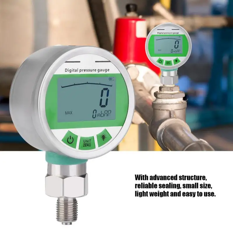

Hydraulic Manometer Pressure Gauge Digital Stainless Steel 100~0Kpa Pressure Gauge W/ 1/4 Pressure Tester Meter Measuring Tool