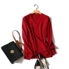 Shuchan кашемировый свитер с v-образным вырезом оверсайз вязаный свитер Карманный пуловер Повседневный зимний кашемировый свитер