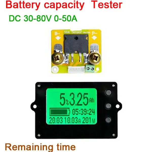 

Battery Capacity Tester Indicator DC 30V-80 50A Voltage/Current/Power/Charging time Monitor Meter Lithium / Lead-acid 48V 72V 36