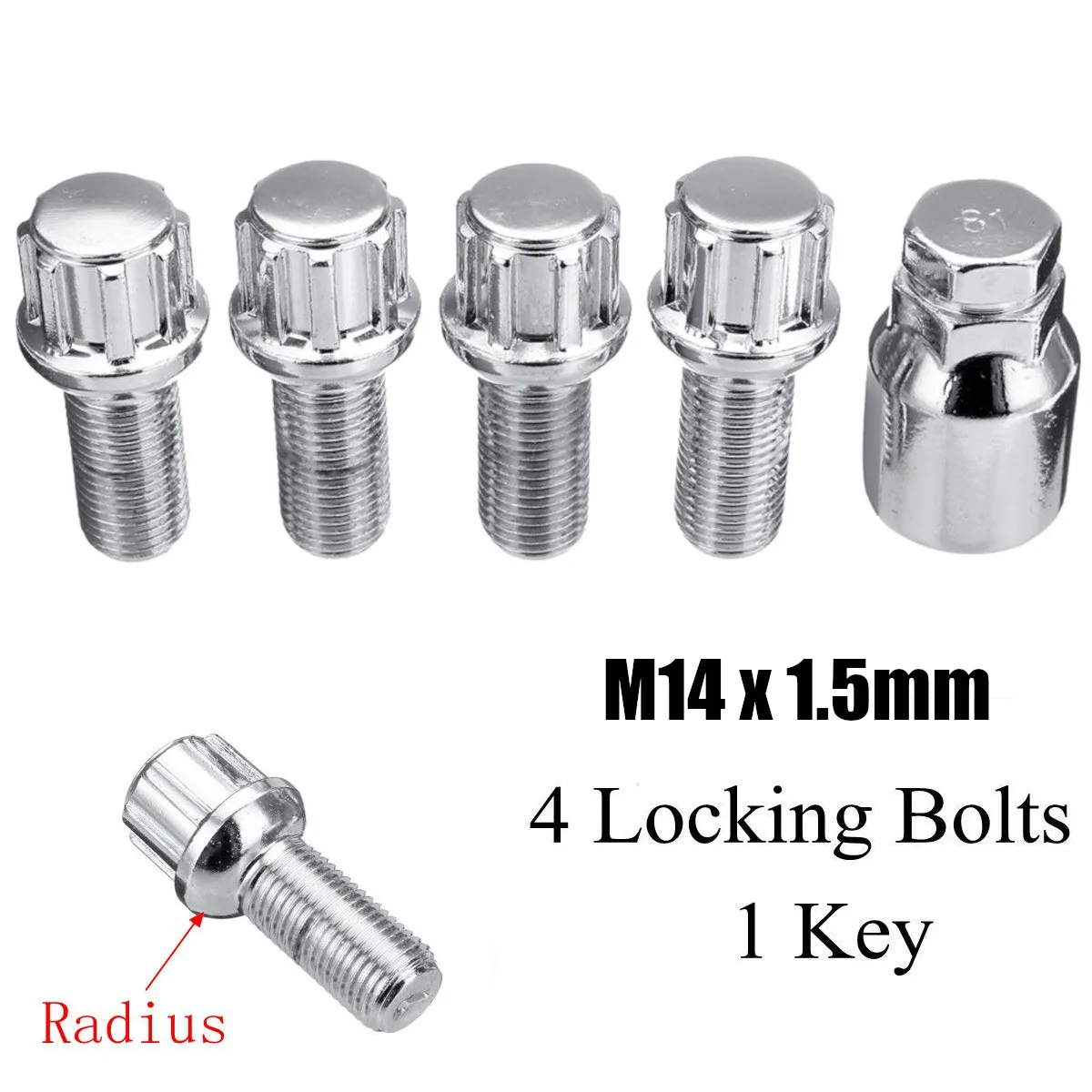De Bloqueo Rueda Pernos Juego De 4 X M14 x 1,5 Plata de 25 Mm Rosca