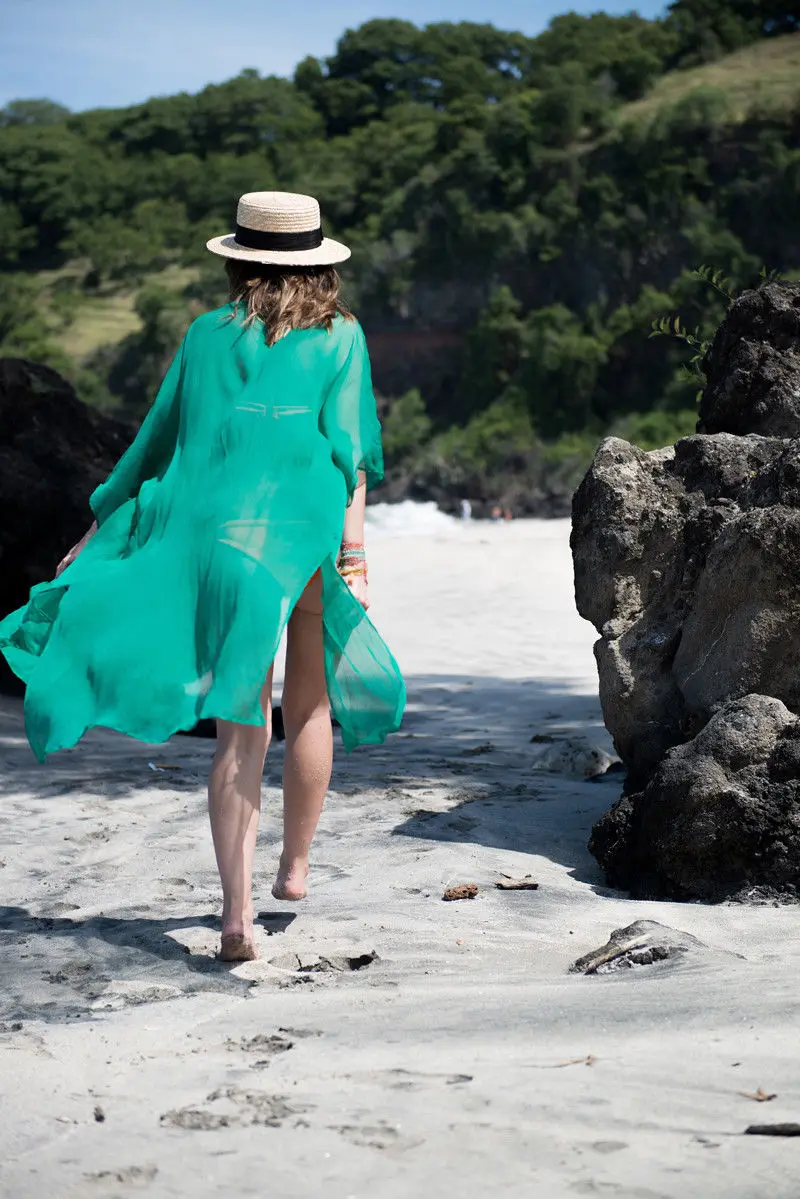 Hirigin пляжное платье летнее однотонное с длинным рукавом женское бикини накидка пляжное длинное платье кафтан пляжная одежда купальник