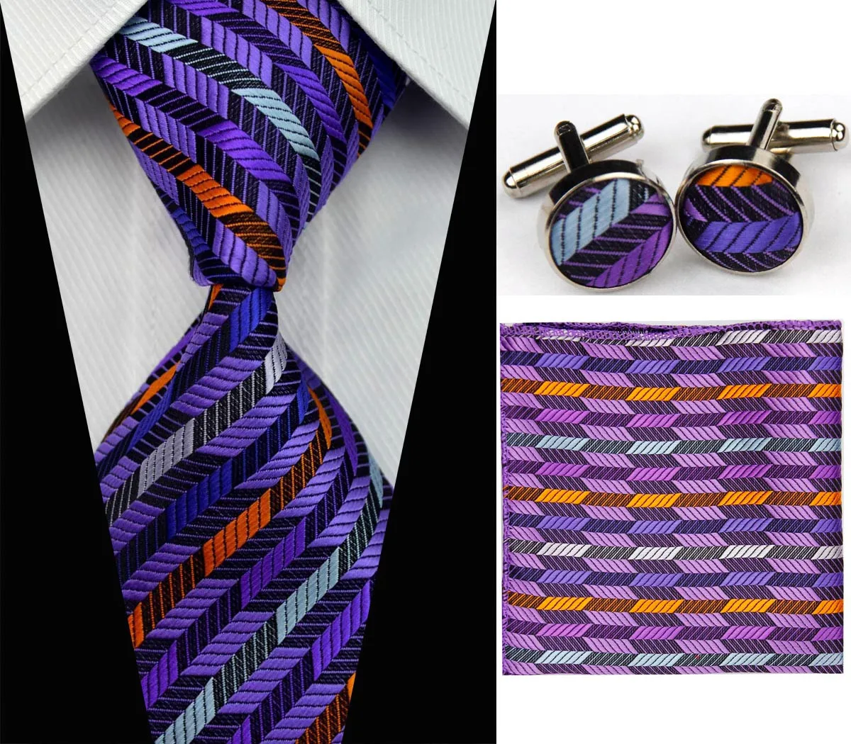 

Necktie Ties Sets for Men Gravatas Mens Accessories Wide Silk Tie Set Geometric Plaid Business Hanky Handkerchief Cufflinks #29g