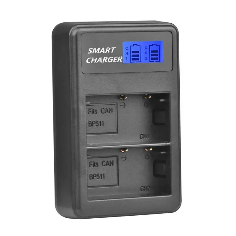 

ALLOYSEED Camera Battery Charger BP-511/511A LCD Display 2A Dual Port USB Battery Charger for Canon DSLR Camera Battery Charger