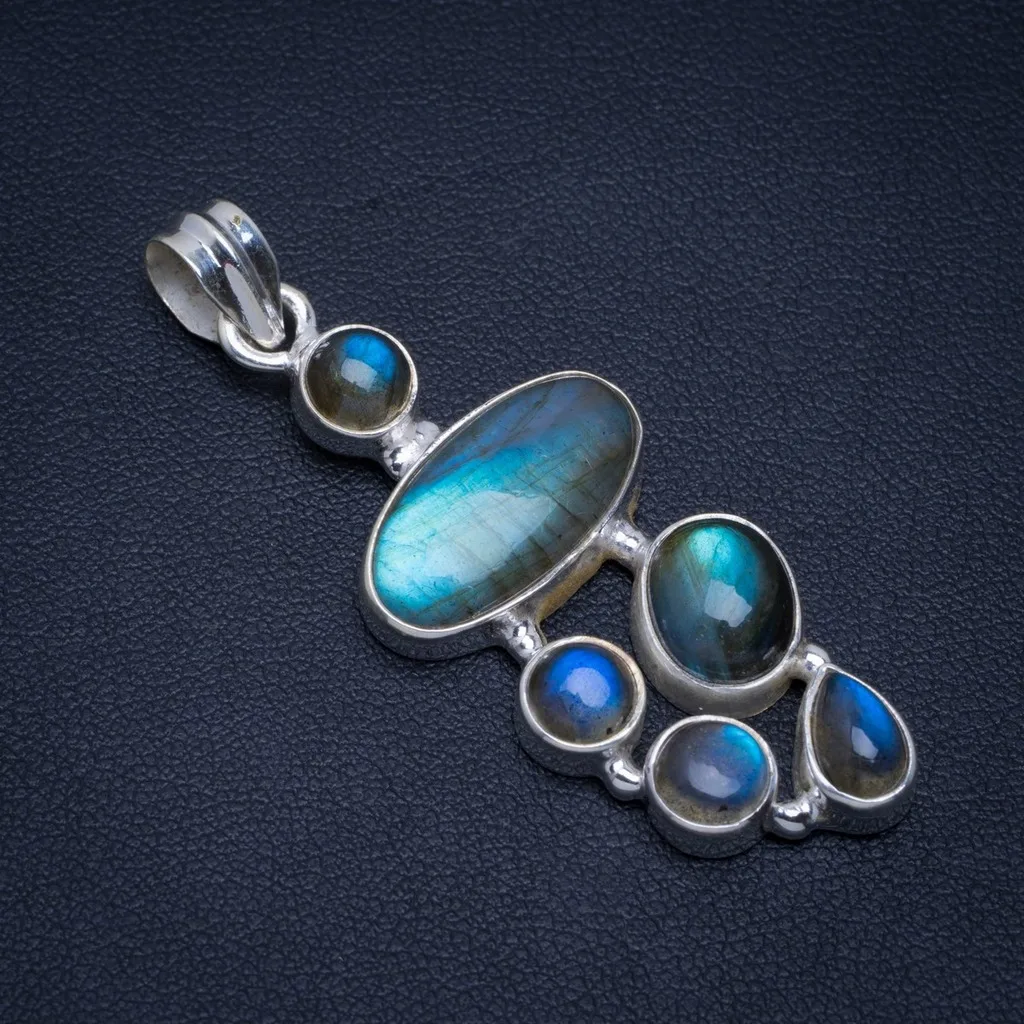 

Natural Blue Fire Labradorite Handmade Unique 925 Sterling Silver Pendant 2" A4638