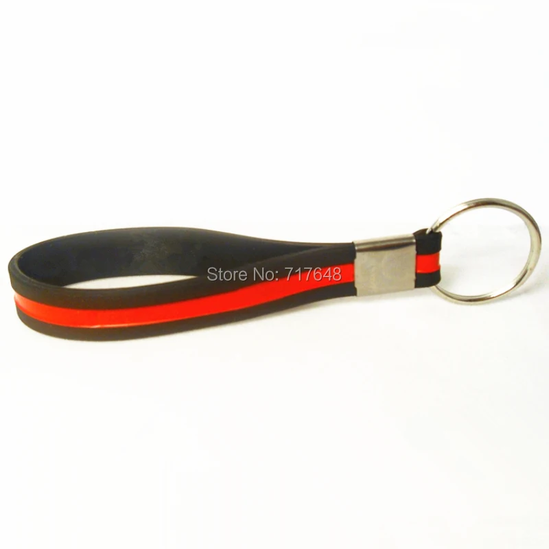 

30pcs keyring Thin Red Line wristband silicone bracelets keychain free shipping by ePacket A