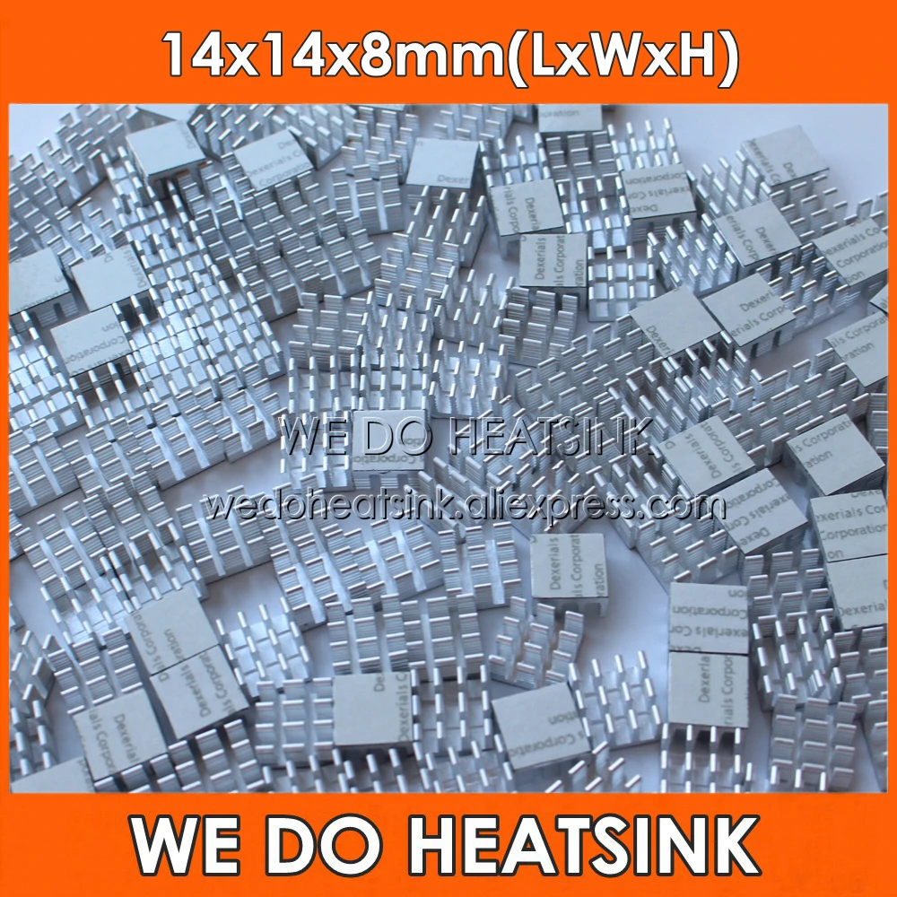 

50Pcs/Lot Silver and Slotted 14x14x8mm MOS Chipset Heat Sink Heatsinks Cooler With Thermal Conductive Adhesive Pad