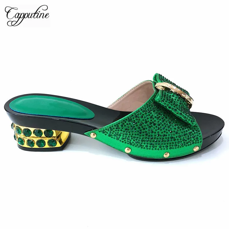 

Capputine Design African Rhinestone Slipper Shoes For Party 2019 Summer Italian Woman Low Heels Shoes For Party 6Colors