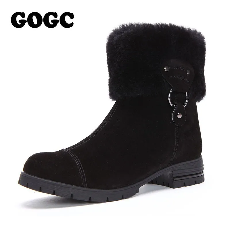 GOGC, натуральная кожа, женская зимняя обувь с мехом, шерсть, большие размеры, ботинки до середины икры, женские ботильоны, зимние ботинки для женщин, 9823