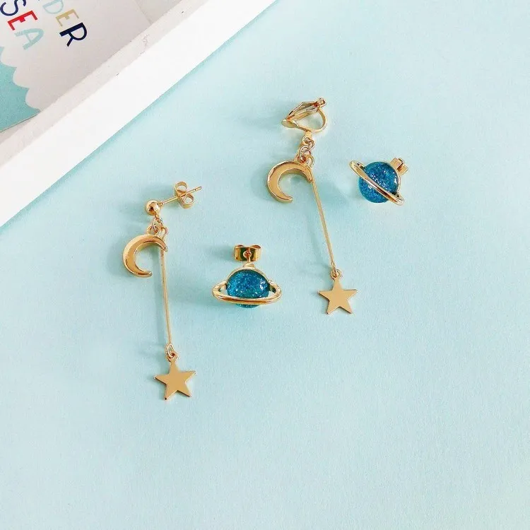 

Fashion Jewelry Metal Star Moon Planet Earring Planet Pendientes Asymmetric Brincos Jewelry For Women Gifts