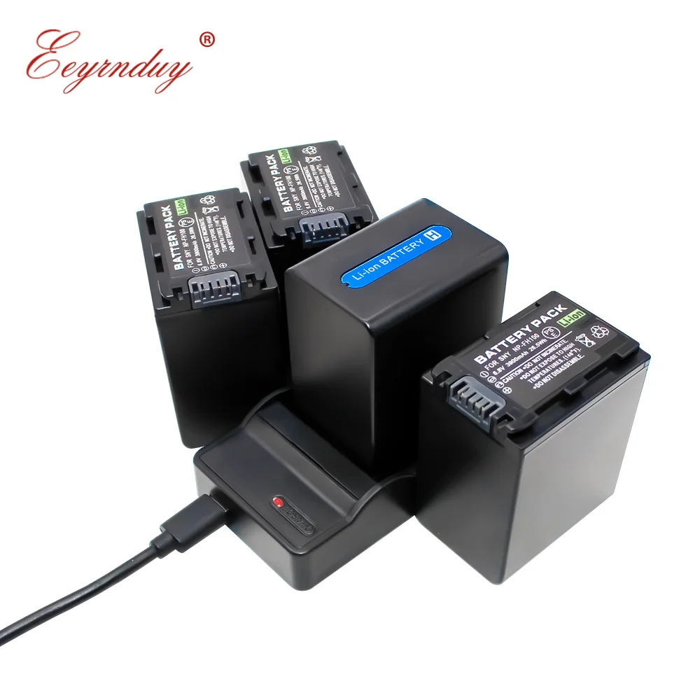 

Replacement Battery (4-Pack) + USB Charger For Sony NP-FH100 DCR DCR-SR300E DCR-SR30E DCR-SR32E Digital Camera