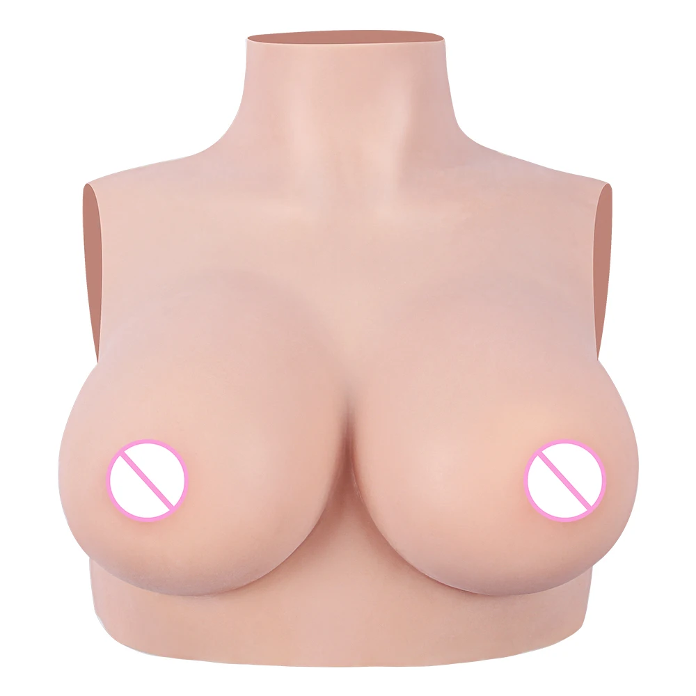 

KOOMIHO 79D High Collar Neck Silicone Fake Breast Crossdresser Breast Silk Cotton Fake Boobs for Crossdresser Transgender 1G