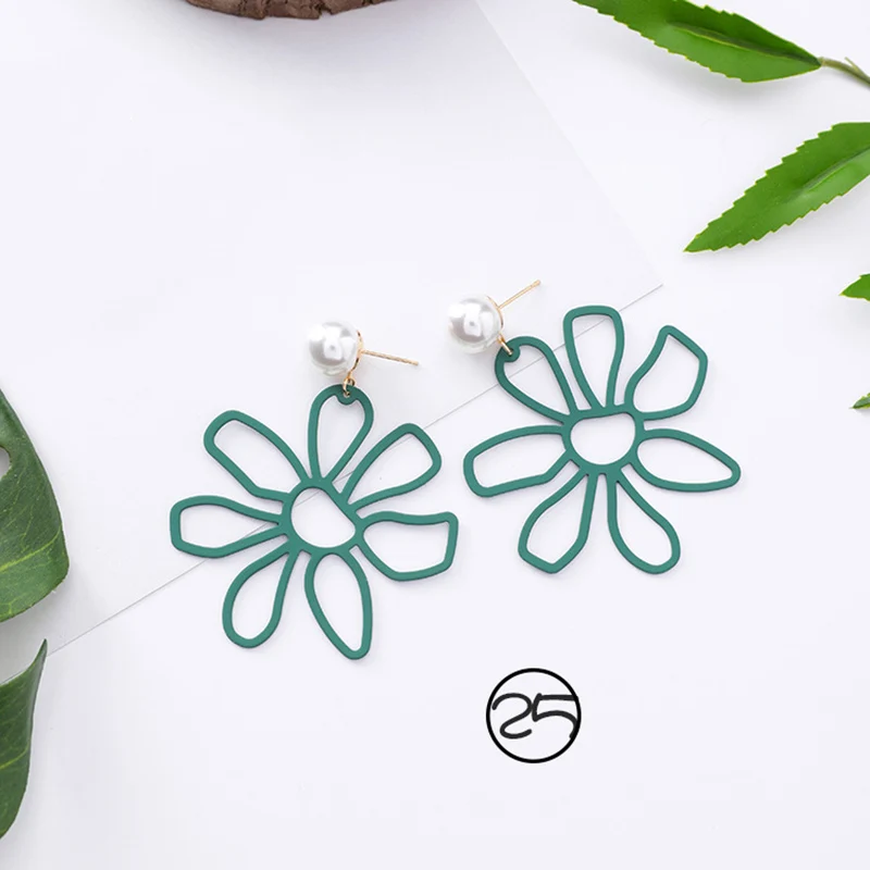 Новые корейские Простые ретро зеленые серьги с геометрическим цветком кактус акриловая подвеска женские серьги ювелирные изделия