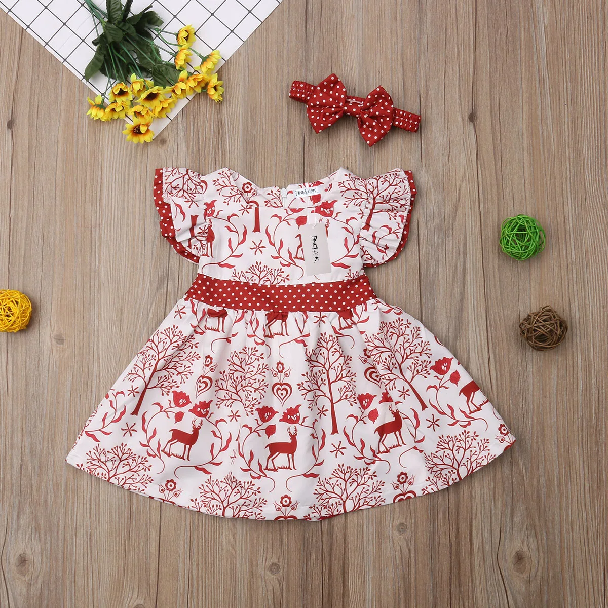 Pudcoco New Brand Christmas Newborn Kids Baby Girls Deer Bowknot Pageant Party Formal Dress