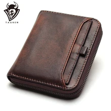 Men's Short Wallet First Layer Leather Wallet Men's Retro Wallet Vertical Zipper Casual Youth Small Purse aetoo original retro wrinkled leather vertical wallet men s short paragraph the first layer of leather wallet zipper small card