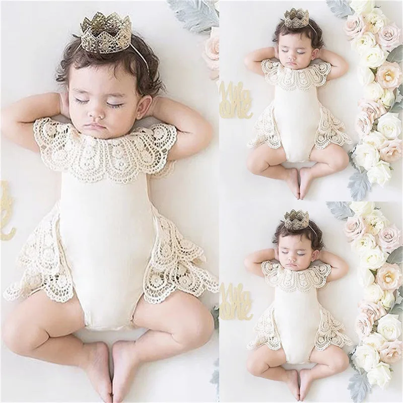 Cute Baby Girls Lace Princess Romper Summer White Sleeveless Backless Ruffle Cotton Jumpsuit Casual Sunsuit Clothes | Детская одежда и