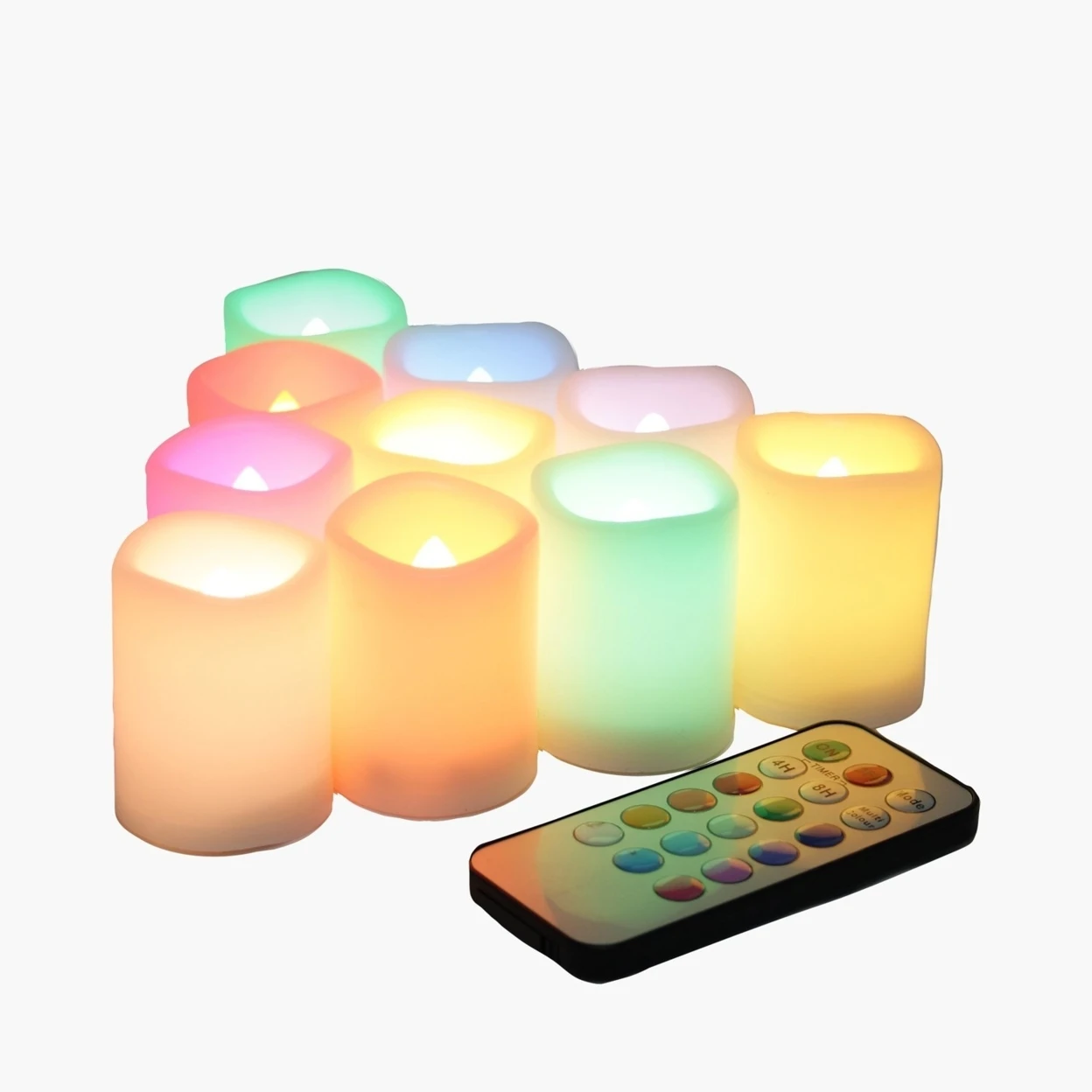 Candle Choice Set of 10 Multi Color Flameless LED Votive Candles with Remote and Timer