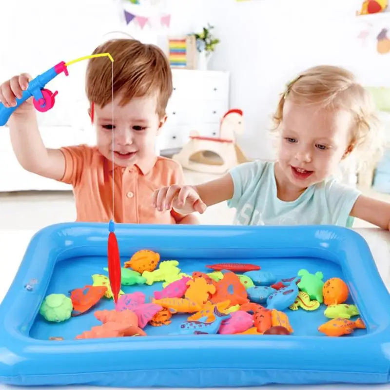 

50pcs/set Kid Magnetic Fishing Toy w/ Inflatable Pool Outdoor Fish Rod Suit