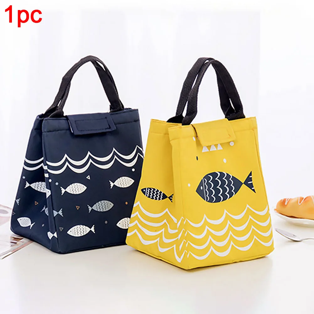 

Food Pouch Tote Oxford Cloth Fish Pattern Large Capacity Container Thermal Insulated Cooler Portable Lunch Bag For Women Men Kid