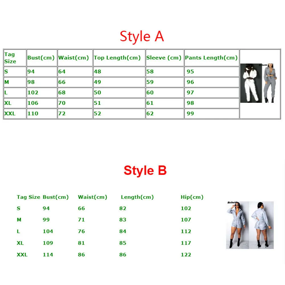 Женская мода светоотражающий материал комплекты одежды молния с длинным рукавом Топ Повседневный клуб движение комбинезон 2 шт