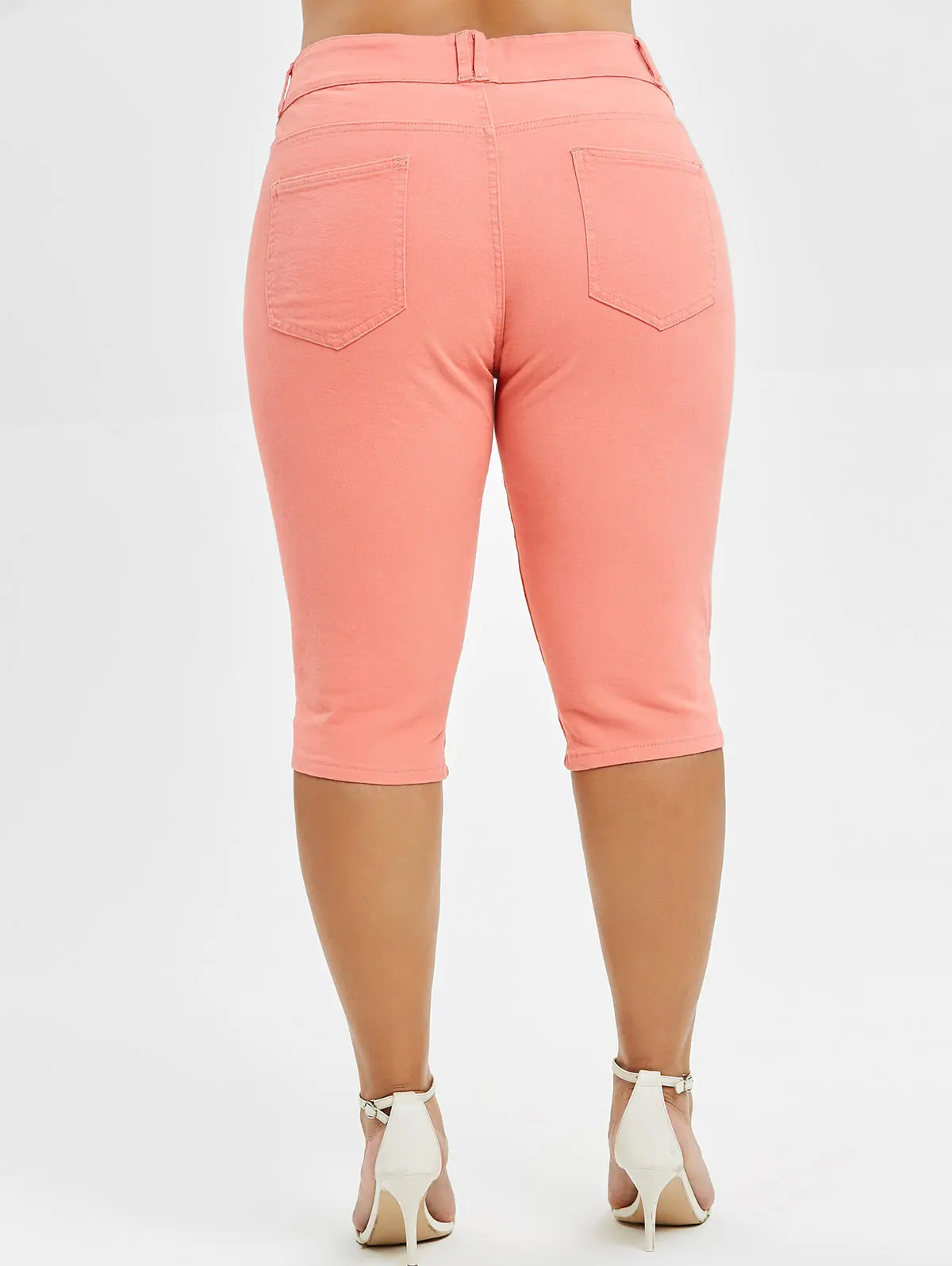 Rosegal Plus Size Distressed Knee Length Jeans Zipper Fly Solid Straight Pant Mid Waist Skinny Jeans Women Summer Bottom 2019