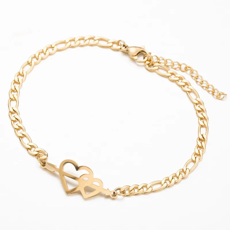 

Fashion Double Heart Charm Bracelet Earring for Women Jewelry Stainless Steel Chain Bridesmaid Gifts Cuff Bracelets