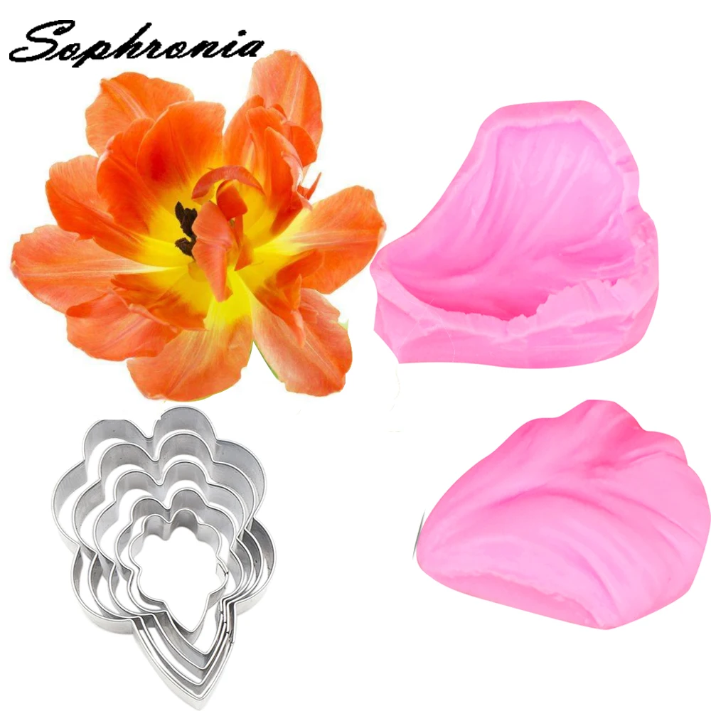 Buy Tulip Flower Petal Veiner &Cutter Silicone Mold