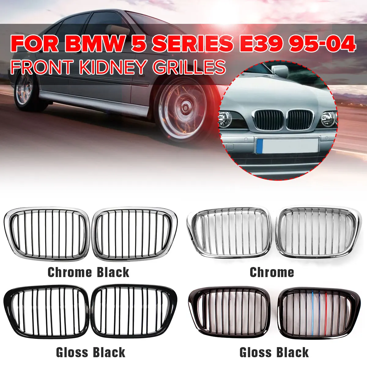 Pair Chrome Black Gloss Black Front Kidney Grille Grilles For Bmw E39 M5 5 Series 525i 528i 530i 1997 2003 Car Accessories Part M5 Headphones Grill Volkswagenm5 Bmw Aliexpress