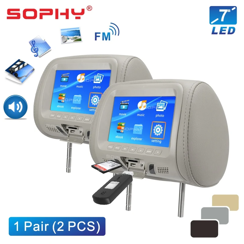 Pаспродажа 2 шт. 7 дюймов Автомобильный подголовник монитор светодиодный цифровой экран Подушка монитор с MP4 MP5 плеер USB SD заднего сиденья Развлечения ...