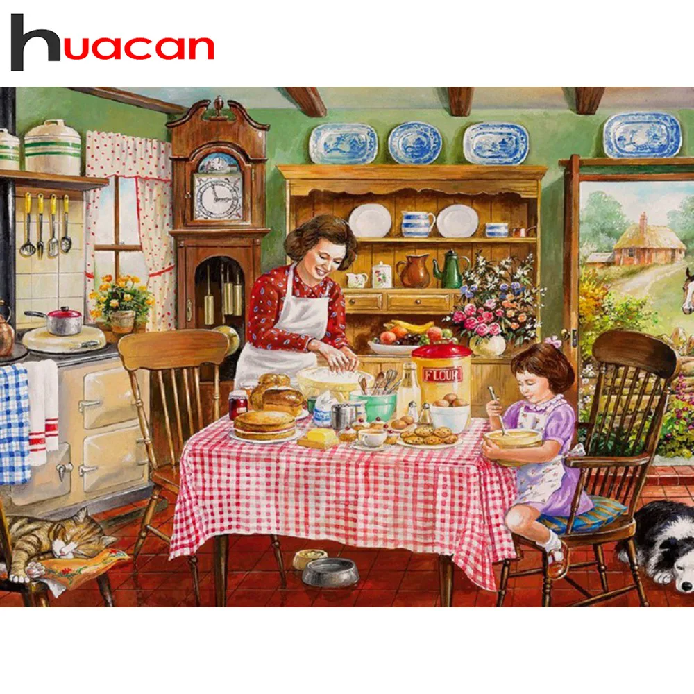 

Huacan 5D DIY Diamond Mosaic Full Square Family Embroidery Sale Rhinestone Picture Diamond Painting Home Decor Gift