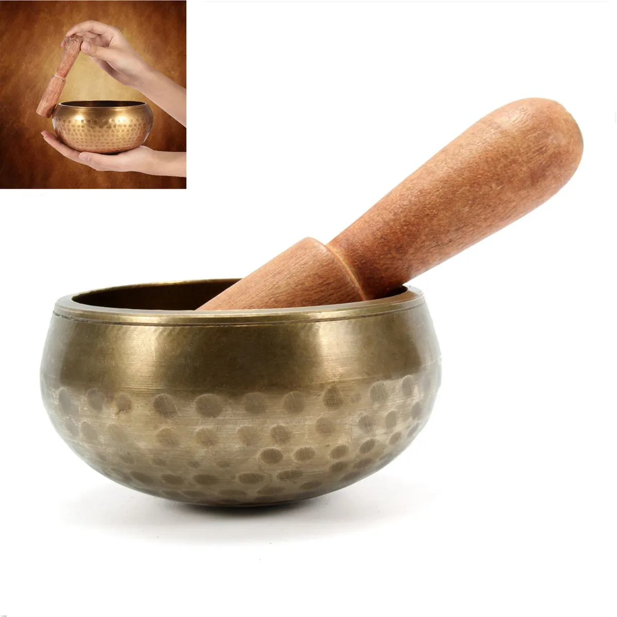 

Buddhism Brass Yoga Tibetan Alms Singing Bowl Wooden Hand Hammered Chakra Buddhist Meditation Home Decoration Ornaments