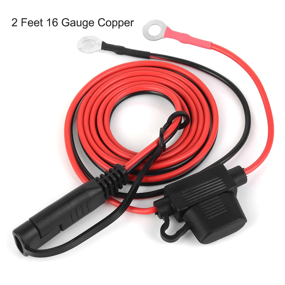 

12V Ring Terminal Harness with Black Fused 2-Pin Quick Disconnect Plug 2 Feet 16 Gauge Copper Auto Accessories