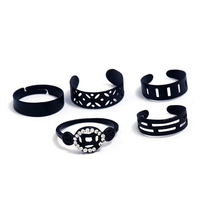 2019 Fashion 5 Pice Accessories Hatch Concise Black Restore Ancient Ways Combine Gold Men Ring Suit For Women Jewelry Hot | Украшения и