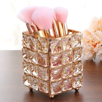 

WSHYUFEI Metal Crystal Place Make -up Organizer Box Brush Sorting Pipe Sorting Jewelry Desktop Decorative Ornaments