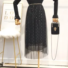 Юбки Женские s Горячая Распродажа Faldas Mujer Женская сетчатая юбка в складку Весна империя талии Твердые до середины икры Длина шикарные повседневные