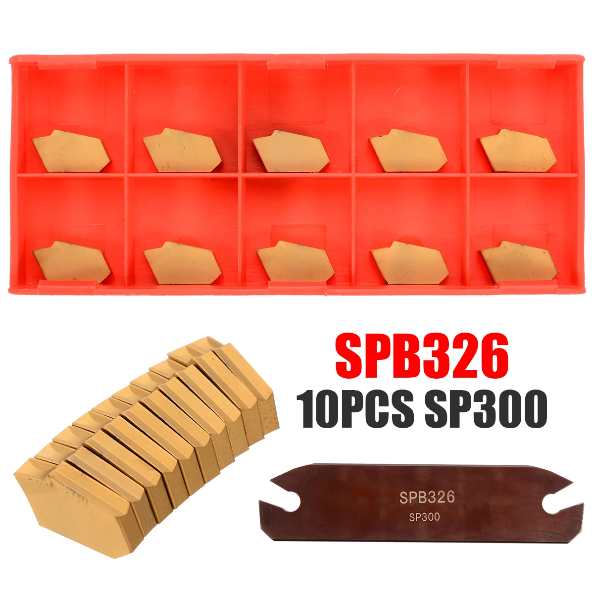 

10pcs GTN-3 SP300 Gold Blades Carbide Inserts with 1pc SPB326 Parting Grooving Cut-Off Tool Holder for Processing Manufacturing