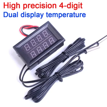 

High precision 4-digit Digital Meter Thermometer Dual display Temperature led Meter for 12v 24v Car/Water/Air/Indoor/Outdoor