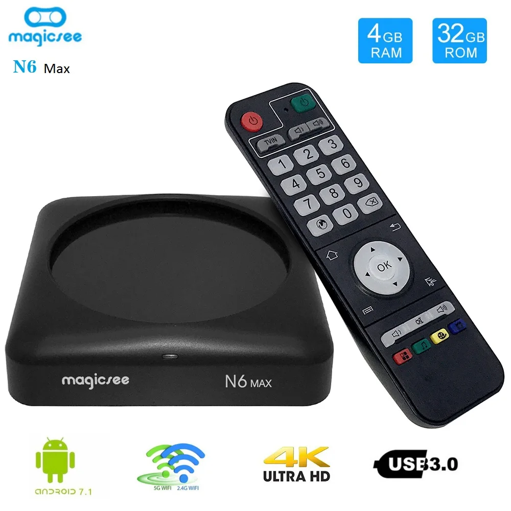 MAGICSEE N6 MAX Android 7 1 tv Box Rockchip3399 4 ГБ/32 ГБ 2 г/5 г WiFi 1000 Мбит/с LAN USB3.0 OTG BT4.1 поддержка к H.265