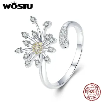

WOSTU Genuine 100% 925 Sterling Silver White Dandelion Rings For Women Birthday Fashion Elegant S925 Silver Jewelry Gift CQR471