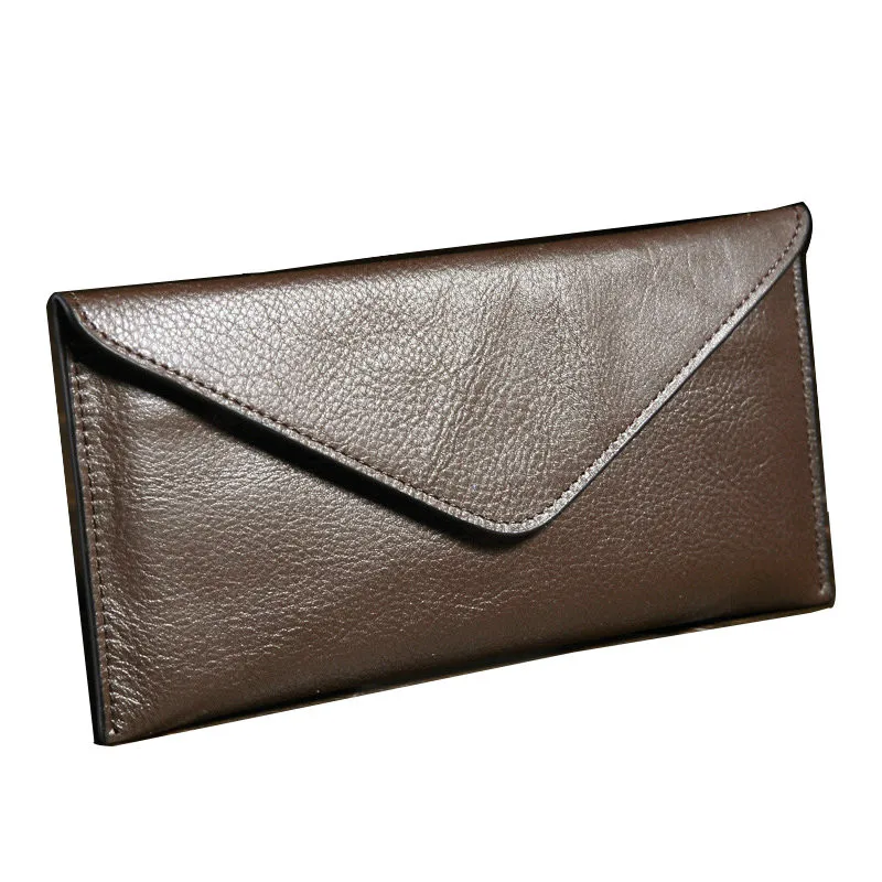 Fashion Long Envelope Women Wallets Genuine Leather WomenPurses Brown