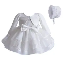3 предмета, платье принцессы для маленьких девочек кружевные платья на крестины для свадебной вечеринки бальное платье+ милое пальто+ Милая шляпа